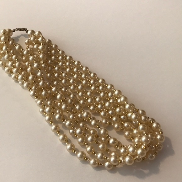 Jewelry - Pearl Necklace 6 strands with small pearl and gold beads faux